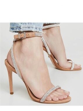Schutz Mulan Embellished High-Heel Sandals in Honey Beige Size 9.5 B